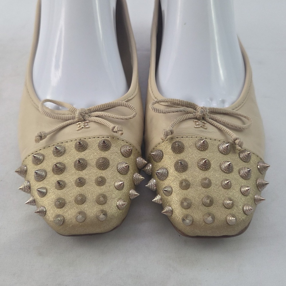 Sam Edelman Ballet Flats Womens 9 Beige Leather Studded Cap Toe Bow Slip On - Picture 5 of 9